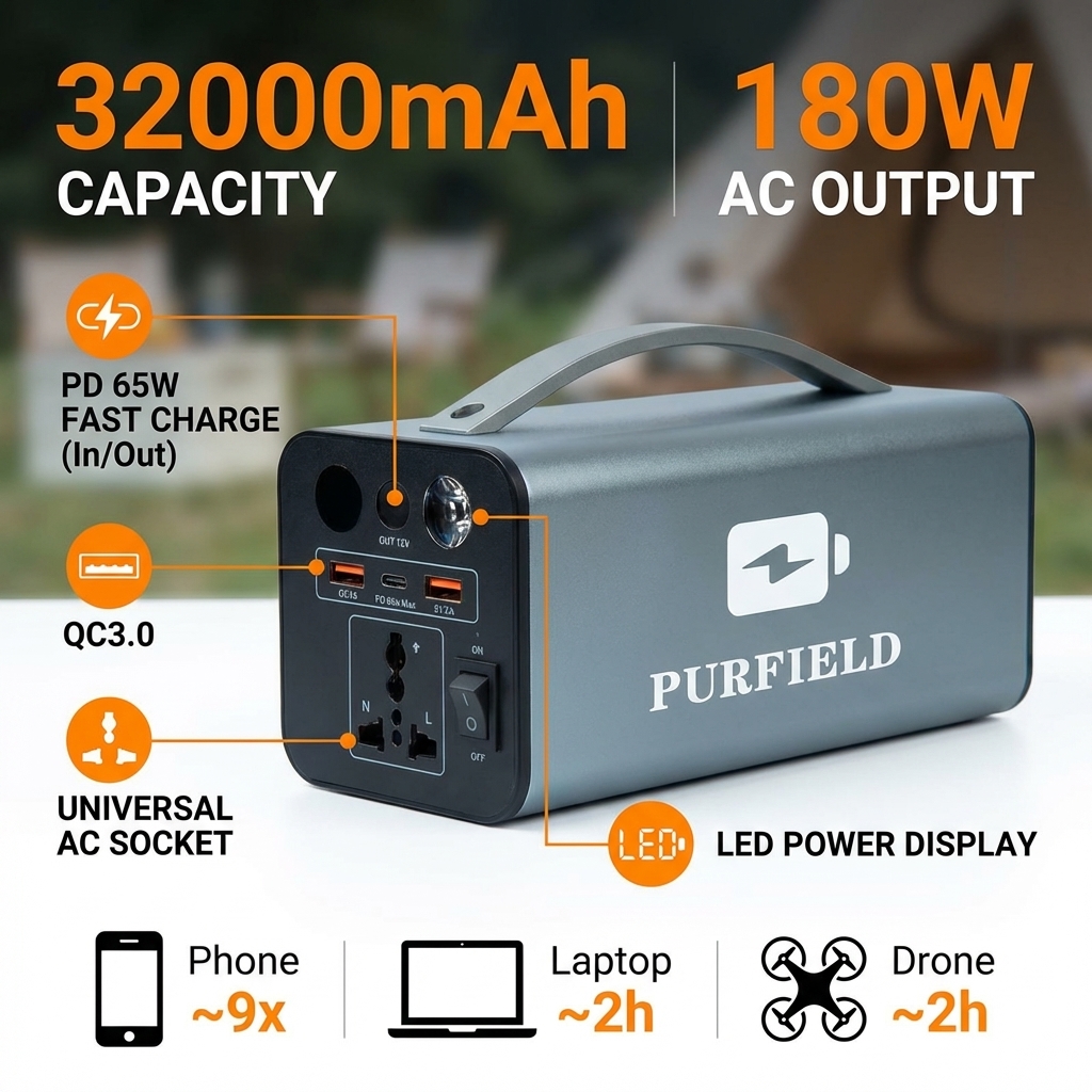 Usb Charger Dynamo - 180W Outdoor Power Station 32000mAh 118.4Wh